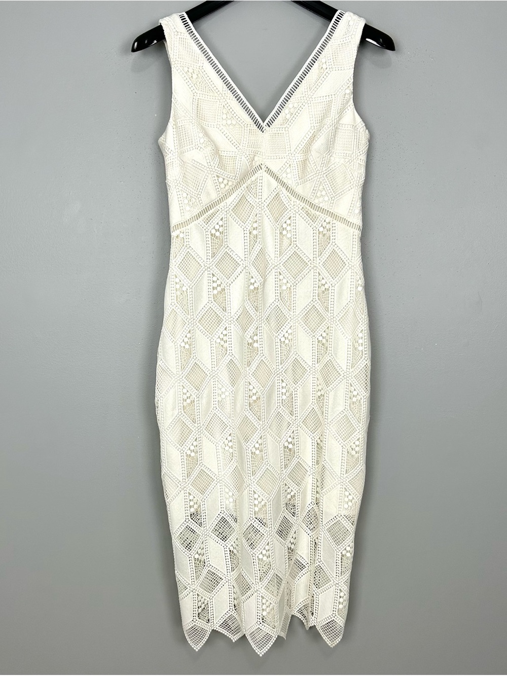 Shoshanna Geometric Lace Sheath Dress Women’s Size 8 Midi Elegant Cocktail Bride